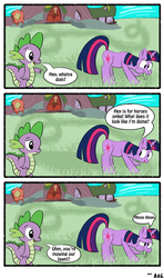 Size: 1920x3240 | Tagged: safe, artist:comradefluffski, spike, twilight sparkle, g4, comic, grass, grazing, herbivore, horses doing horse things, lawn, library, mowing