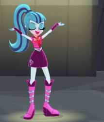 Size: 473x553 | Tagged: safe, screencap, sonata dusk, equestria girls, g4, my little pony equestria girls: rainbow rocks, animated, boots, dancing, female, high heel boots, looking at you, welcome to the show