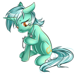 Size: 900x900 | Tagged: safe, artist:moenkin, lyra heartstrings, g4, female, implied twyra, jewelry, necklace, pendant, sad, simple background, solo, transparent background, twilight's cutie mark