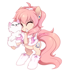 Size: 513x558 | Tagged: safe, artist:tsurime, oc, oc only, oc:cream, oc:pompom merengue, cat, pony, earring, female, mare, simple background, solo, transparent background