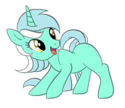 Size: 591x513 | Tagged: artist needed, source needed, safe, lyra heartstrings, pony, unicorn, g4, blank flank, female, missing cutie mark, simple background, smiling, solo, white background