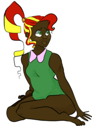 Size: 640x877 | Tagged: safe, artist:pizzakladd, sunset shimmer, human, g4, dark skin, female, humanized, solo