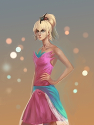 Size: 1800x2400 | Tagged: dead source, safe, artist:tiger-type, applejack, human, g4, applejewel, bare shoulders, female, humanized, skinny, sleeveless, solo, strapless, thin