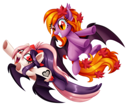 Size: 2481x2067 | Tagged: safe, artist:centchi, oc, oc only, oc:pumpkin spice, oc:sweet velvet, bat pony, pony, bat pony oc, high res, simple background, transparent background, underhoof