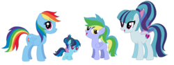 Size: 1262x476 | Tagged: safe, artist:unoriginai, rainbow dash, sonata dusk, flutter pony, half-siren, hybrid, pegasus, pony, g4, baby, blank flank, crack shipping, cute, equestria girls ponified, female, filly, lesbian, magical lesbian spawn, mare, mother and child, mother and daughter, offspring, parent:rainbow dash, parent:sonata dusk, parents:sonatadash, ponified, shipping, siren wings, sonatadash, wings