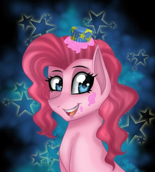 Size: 605x668 | Tagged: safe, artist:derpsonhooves, pinkie pie, g4, cupcake, female, frosting, portrait, solo