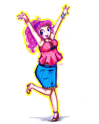 Size: 2552x3208 | Tagged: safe, artist:cosmicponye, pinkie pie, human, g4, female, high res, humanized, solo, traditional art