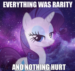 Size: 864x812 | Tagged: safe, rarity, g4, female, image macro, meme, solo, space