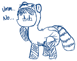 Size: 500x400 | Tagged: safe, artist:fillyscoots42, oc, oc only, oc:tenerius, red panda, adult foal, clothes, costume, diaper, footed sleeper, kigurumi, monochrome, non-baby in diaper, onesie, poofy diaper, solo, tmi tuesday