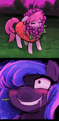 Size: 383x777 | Tagged: safe, artist:lumineko, berry punch, berryshine, princess luna, earth pony, pony, g4, 2 panel comic, clothes, comic, costume, dreamluna, drool, female, rapeface, ship:lunapunch, tumblr