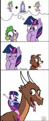 Size: 320x796 | Tagged: safe, artist:greyscaleart, spike, twilight sparkle, winona, dog, dragon, equestria girls, g4, comic, derp, dragonified, logic, needs more jpeg, reversal, spike the dog, twilight sparkle (alicorn), winona the dragon