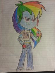 Size: 768x1024 | Tagged: safe, artist:deon miller, rainbow dash, equestria girls, g4, bomber jacket, earring, lined paper, traditional art
