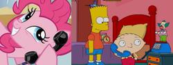 Size: 769x292 | Tagged: safe, pinkie pie, g4, bart simpson, crossover, exploitable meme, family guy, male, meme, phone, phone meme, prank call, stewie griffin, the simpsons, the simpsons guy