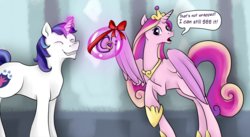 Size: 1668x913 | Tagged: safe, artist:chromaflow, princess cadance, shining armor, g4, duo, present