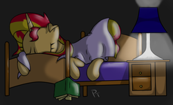 Size: 1000x607 | Tagged: safe, artist:laffy372, sunset shimmer, pony, unicorn, g4, bed, female, sleeping, solo