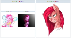 Size: 514x274 | Tagged: safe, pinkie pie, derpibooru, g4, exploitable meme, juxtaposition, juxtaposition win, meme, meta, pinkamena diane pie