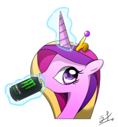 Size: 600x650 | Tagged: safe, artist:rachi, princess cadance, g4, drinking, energy drink, female, monster energy, pixiv, solo