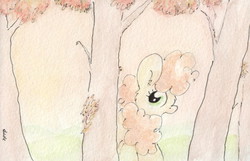 Size: 1039x670 | Tagged: safe, artist:slightlyshade, carrot top, golden harvest, g4, autumn, female, solo, traditional art, tree