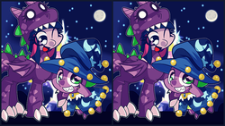 Size: 1280x720 | Tagged: safe, artist:panyang-panyang, spike, star swirl the bearded, twilight sparkle, g4, clothes, costume, nightmare night