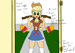 Size: 2201x1552 | Tagged: safe, artist:frikdikulous, applejack, equestria girls, g4, alternate clothes, apple juice, clothes, colored, humanized, sketch, skirt
