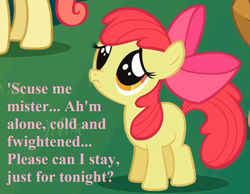 Size: 1035x803 | Tagged: safe, edit, screencap, apple bloom, earth pony, pony, g4, adorabloom, bow, bronybait, cute, female, filly, hair bow, meme, pouting, question, sad, text, wide eyes