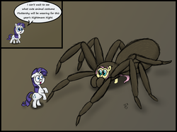 Size: 4036x3015 | Tagged: safe, artist:123turtleshell, fluttershy, rarity, spider, g4, clothes, comic, costume, ear fluff, nightmare night costume