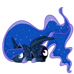 Size: 500x500 | Tagged: safe, artist:breadcipher, princess luna, g4, female, prone, simple background, smiling, solo, spread wings, transparent background