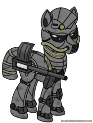 Size: 3240x4320 | Tagged: safe, artist:koshakevich, oc, oc only, oc:steelhooves, earth pony, pony, fallout equestria, armor, fanfic, fanfic art, gun, hooves, male, power armor, simple background, solo, stallion, steel ranger, transparent background, vector, weapon