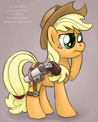 Size: 805x1000 | Tagged: safe, artist:smudge proof, applejack, earth pony, pony, g4, commission, fanfic, female, gun, mare, sheriff, sheriffjack, sketch, solo, the clopping dead, weapon