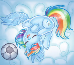 Size: 961x850 | Tagged: safe, artist:mcponyponypony, rainbow dash, g4, back twist, backbend, female, flexible, football, sleeping, solo