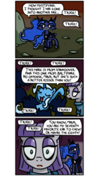 Size: 500x886 | Tagged: safe, artist:foudubulbe, maud pie, princess luna, trixie, pony, unicorn, comic:damp rocks, g4, :o, comic, eyes closed, female, lesbian, mare, nightmare, open mouth, ship:mauxie, shipping, shivering, smiling, wide eyes