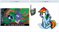 Size: 513x276 | Tagged: safe, mane-iac, rainbow dash, derpibooru, g4, crack shipping, exploitable meme, juxtaposition, juxtaposition win, meme, meta, shipping