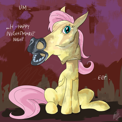 Size: 1024x1024 | Tagged: safe, artist:loreto-arts, fluttershy, g4, clothes, costume, eep, female, hilarious in hindsight, hoers, hoers mask, mask, nightmare night, solo