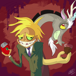 Size: 1024x1024 | Tagged: safe, artist:loreto-arts, discord, g4, courage the cowardly dog, creepy, crossover, freaky fred, naughty