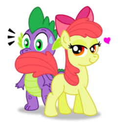 Size: 600x617 | Tagged: safe, artist:aleximusprime, apple bloom, spike, dragon, earth pony, pony, g4, female, male, seduction, ship:spikebloom, shipping, simple background, straight, tail seduce, transparent background, vector