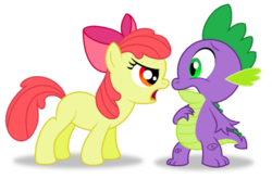 Size: 1024x719 | Tagged: safe, artist:aleximusprime, apple bloom, spike, dragon, earth pony, pony, g4, angry, argument, simple background, transparent background, vector