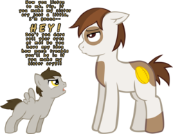 Size: 1495x1163 | Tagged: safe, artist:ludiculouspegasus, pipsqueak, oc, g4, blank flank, cutie mark, offspring, older, overprotective, parent:derpy hooves, parent:doctor whooves, parents:doctorderpy, simple background, transparent background