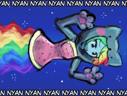 Size: 960x720 | Tagged: safe, artist:lumineko, rainbow dash, equestria girls, g4, clothes, dress, female, nyan cat, nyan dash, rainbow trail, solo