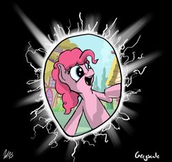 Size: 1103x1036 | Tagged: safe, artist:greyscaleart, pinkie pie, g4, breaking the fourth wall, crying, female, portal, solo