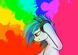 Size: 785x555 | Tagged: safe, artist:greyscaleart, dj pon-3, vinyl scratch, g4, female, headphones, portrait, psychedelic, solo, vinyl