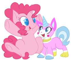 Size: 2350x2000 | Tagged: safe, artist:voraire, pinkie pie, g4, crossover, high res, lego, the lego movie, underhoof, unikitty