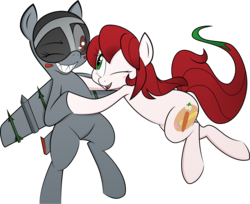 Size: 4955x4045 | Tagged: safe, artist:jessy, artist:plone, oc, oc only, oc:blitz, oc:palette swap, earth pony, original species, plane pony, pony, a-10 thunderbolt ii, absurd resolution, bipedal, duo, duo female, female, hug, one eye closed, open mouth, plane, simple background, transparent background