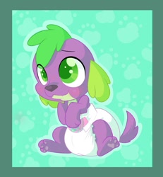 Size: 1185x1280 | Tagged: safe, artist:cuddlehooves, spike, dog, g4, cuddlehooves is trying to murder us, cute, diaper, male, paw pads, poofy diaper, solo, spikabetes, spike the dog