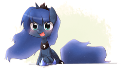 Size: 1280x722 | Tagged: safe, artist:gyaheung, princess luna, alicorn, pony, g4, blushing, female, happy, open mouth, prone, solo