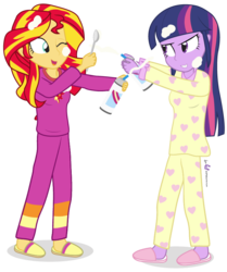 Size: 720x860 | Tagged: safe, artist:dm29, sunset shimmer, twilight sparkle, equestria girls, g4, my little pony equestria girls: rainbow rocks, clothes, cute, duo, julian yeo is trying to murder us, pajamas, simple background, slippers, transparent background, twilight sparkle (alicorn), whipped cream