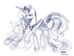 Size: 2048x1536 | Tagged: safe, artist:altohearts, princess luna, g4, female, monochrome, raised hoof, sketch, solo