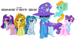 Size: 1641x864 | Tagged: safe, artist:kiowa213, artist:ninga-bob, artist:theshadowstone, artist:vector-brony, hundreds of users filter this tag, adagio dazzle, aria blaze, lightning dust, sonata dusk, suri polomare, trixie, pony, unicorn, g4, antagonist, earth pony adagio dazzle, earth pony aria blaze, earth pony sonata dusk, female, mane six, mare, role reversal, show accurate, simple background, the dazzlings, transparent background, vector