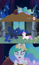 Size: 853x1425 | Tagged: safe, princess celestia, princess luna, g4, celestia's nightmare, cewestia, cute, exploitable meme, filly, meme, role reversal