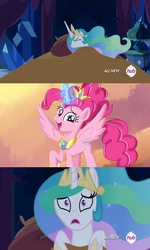 Size: 853x1425 | Tagged: safe, pinkie pie, princess celestia, alicorn, pony, g4, celestia's nightmare, exploitable meme, meme, pinkiecorn, race swap, xk-class end-of-the-world scenario