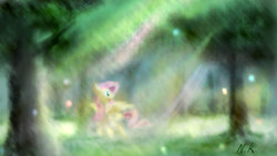 Size: 1920x1080 | Tagged: safe, artist:nekokevin, fluttershy, g4, blurry, female, forest, solo